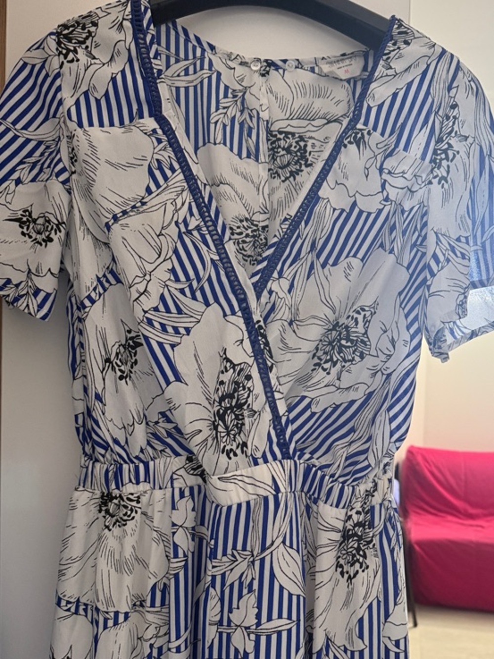 Sienna Sky Blue & White Floral-Stripe Wrap Midi Dress